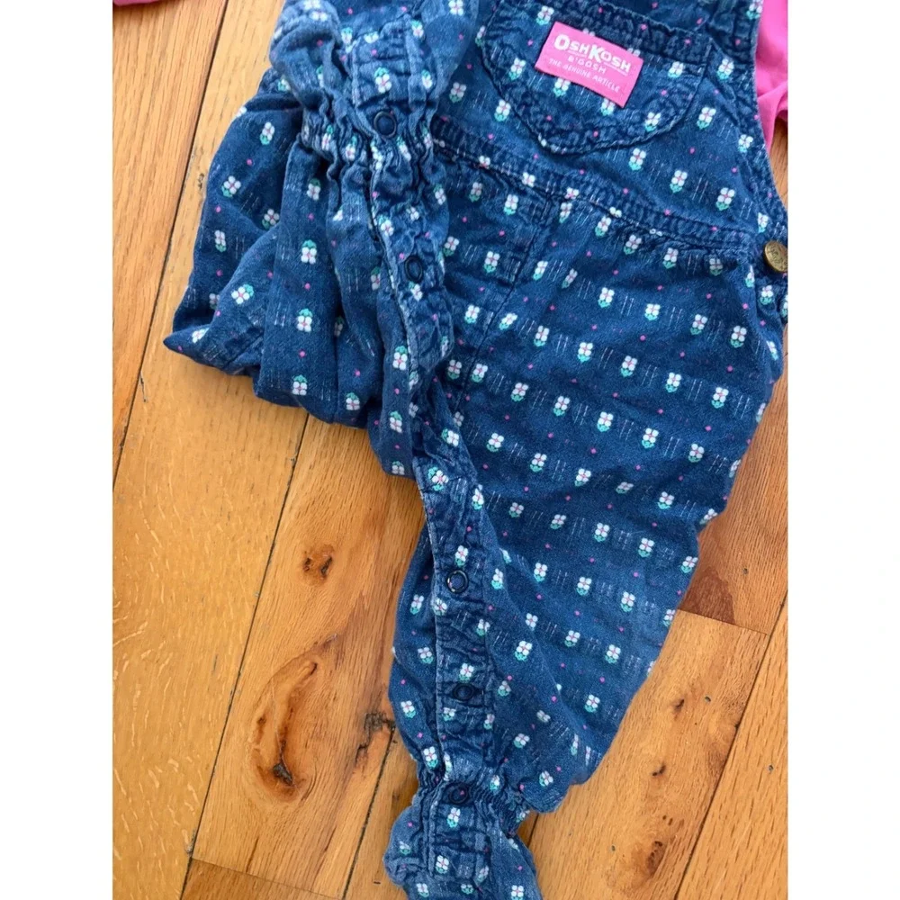 OshKosh Bgosh Vintage Floral Vestbak Footed Overalls With Matching Top 6-9 Month